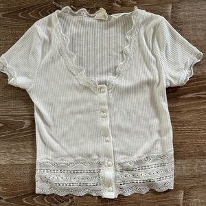 Caution to the Wind Lace Trim Button Front Crop Top